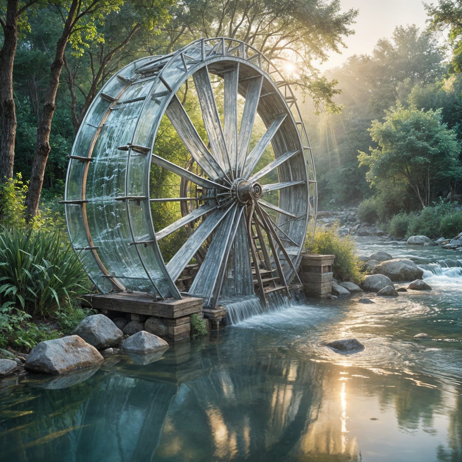 Waterwheel in a Clear River