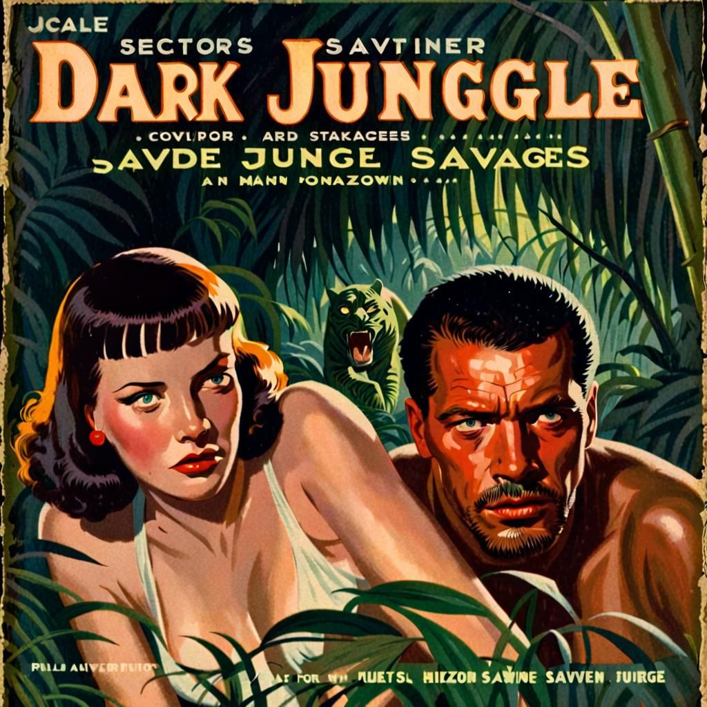 Dark Jungle: Vintage 1940s Pulp Fiction Novel Cover
