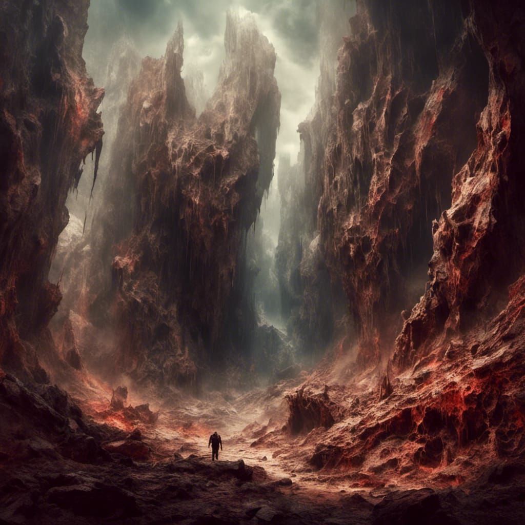 Demonic Rock Canyon in Hyperreal Macabre Style