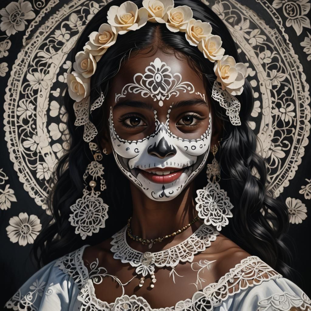 Senegalese Girl as Catrina in Hyper-Realistic Digital Art