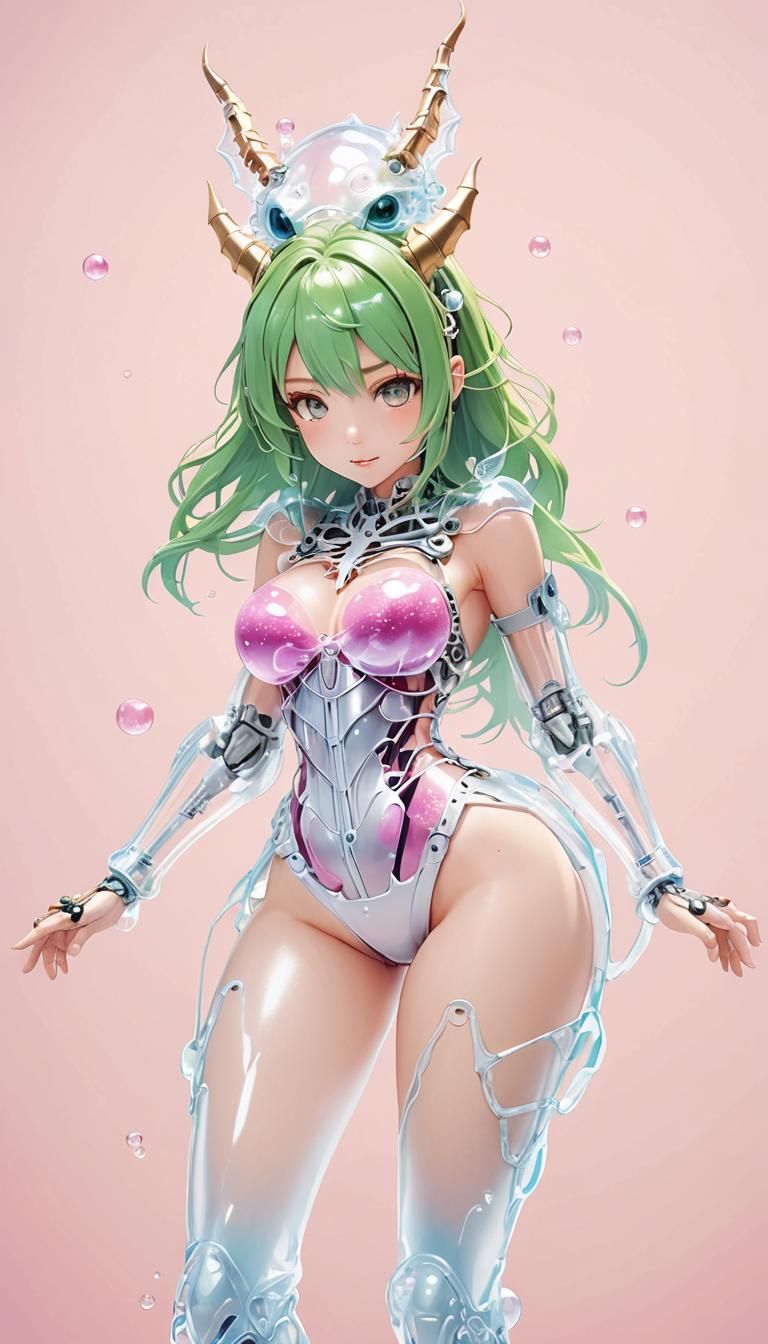 Rainbow Slime Chimera Girl with Robotic Skeleton