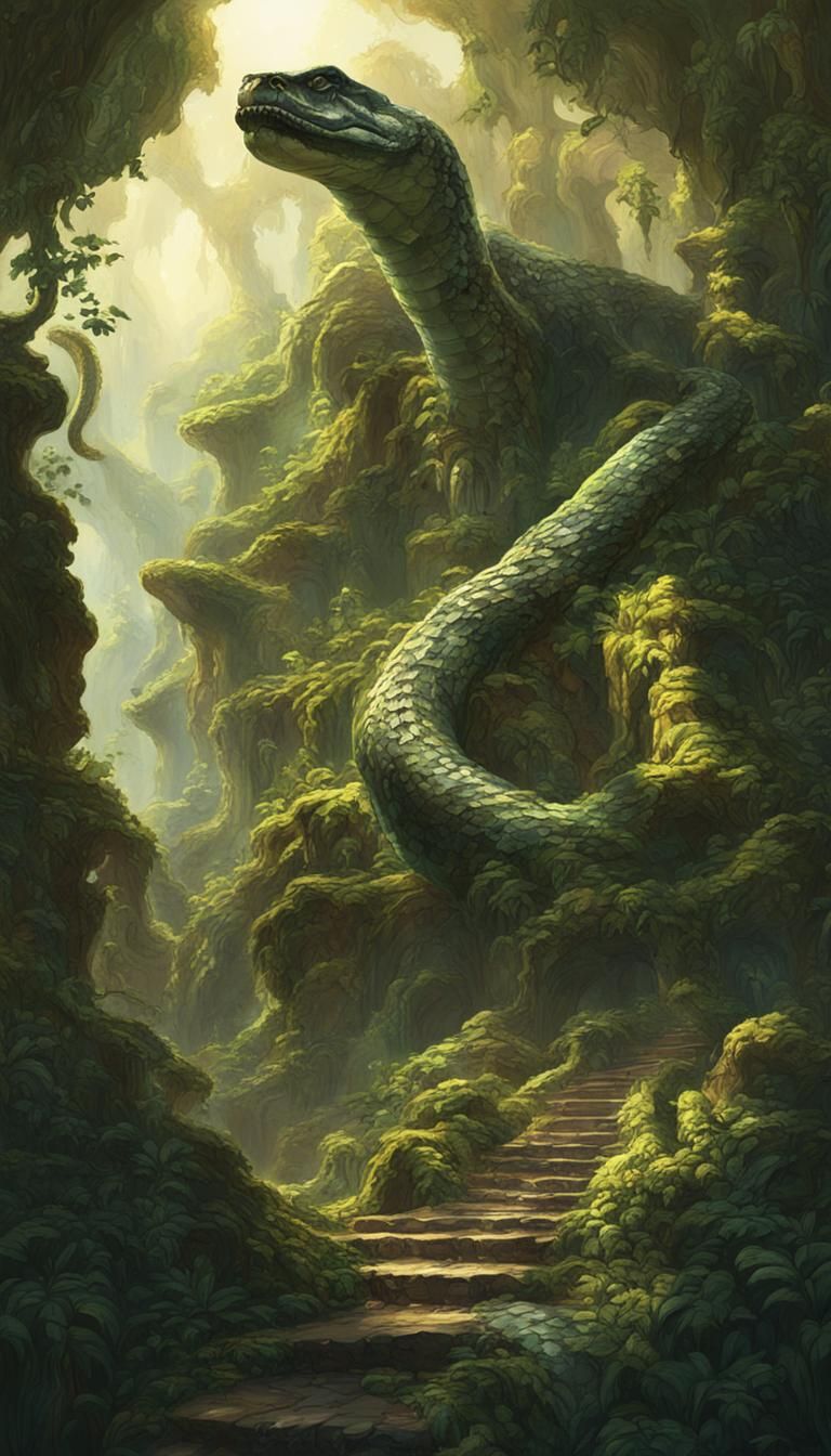 Giant Snakes Slithering Through Jungle Ruins