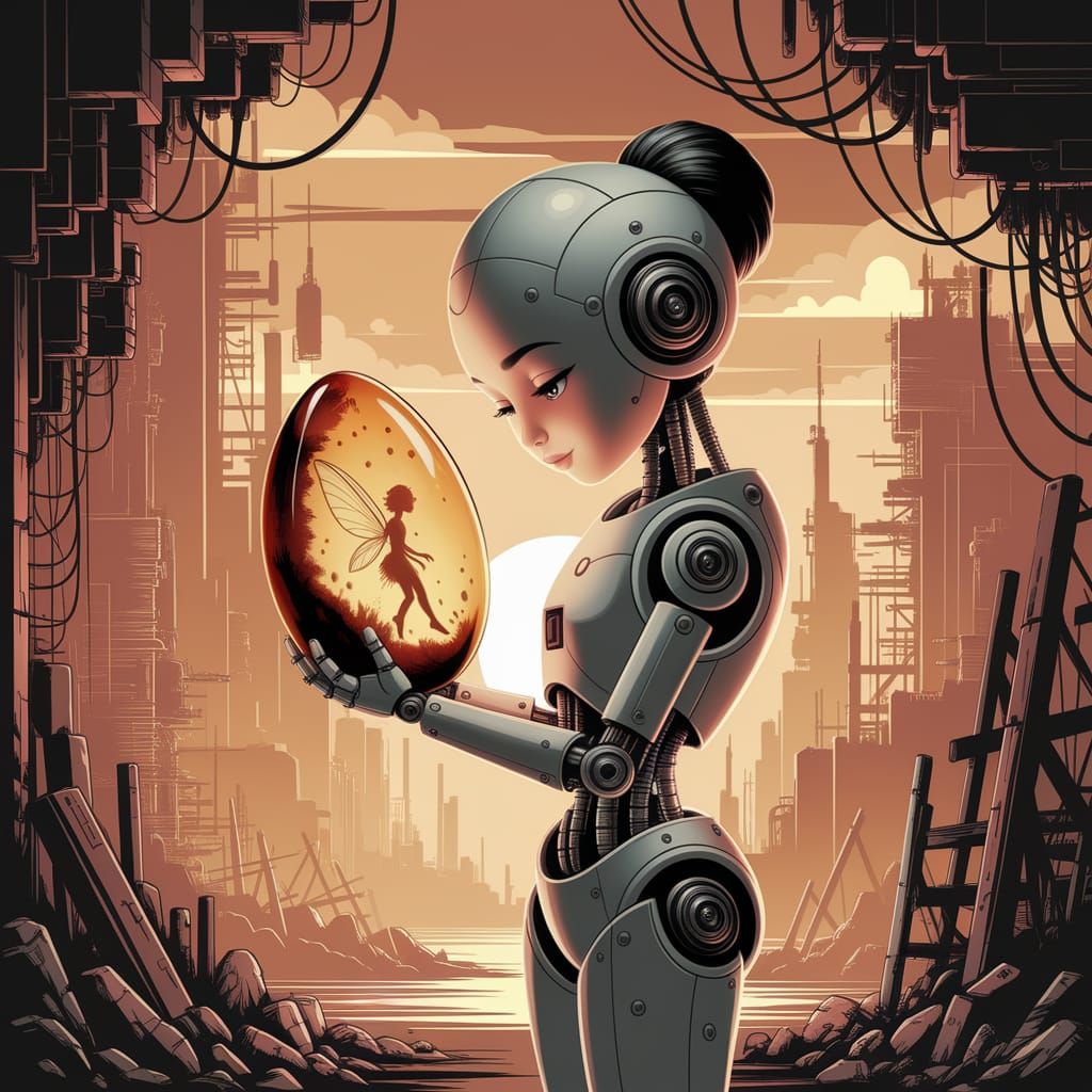 Droid with Fairy Fossil in Ruined City