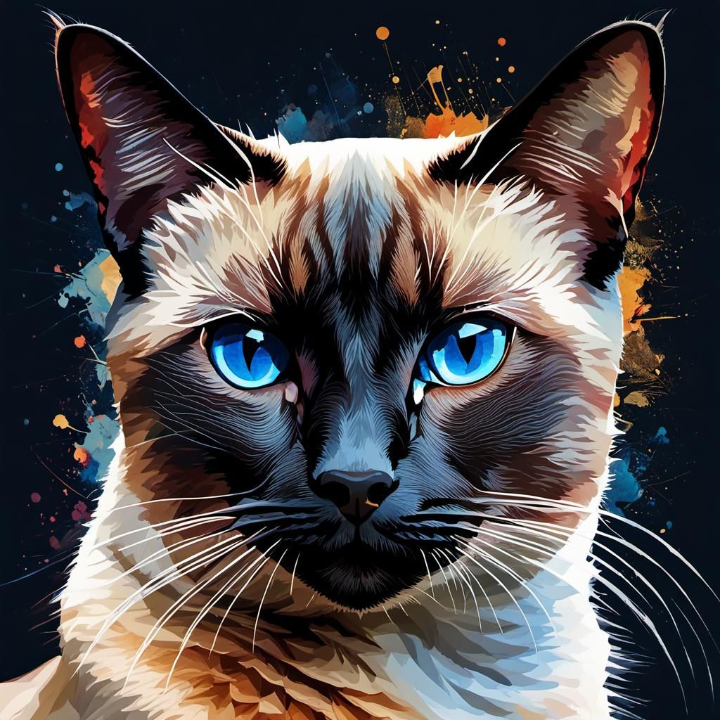 Siamese Cat in Fantasycore Digital Watercolor
