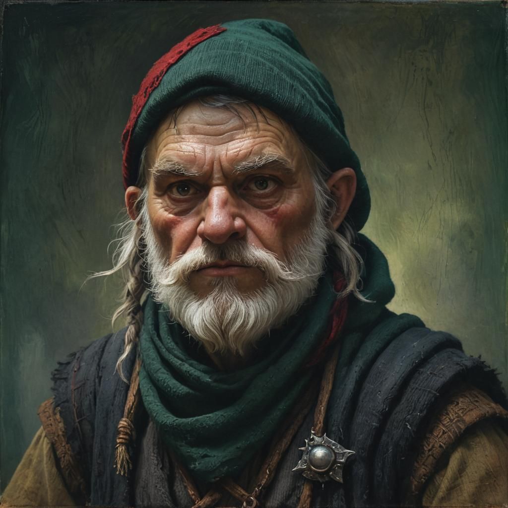Gnome Cleric Portrait in Dark Fantasy Oil Painting Style