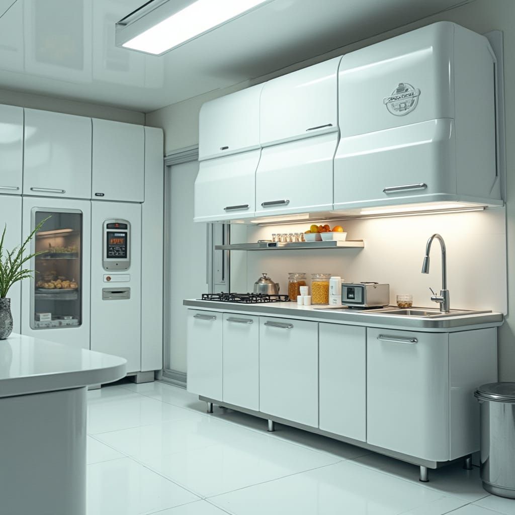 Futuristic, Minimalist Kitchen with Food Printer and Ration ...