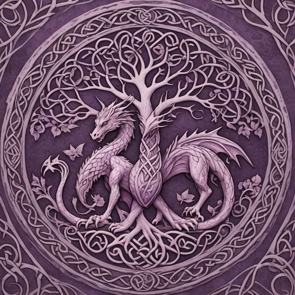 Purple Celtic Tree of Life Dragon Art