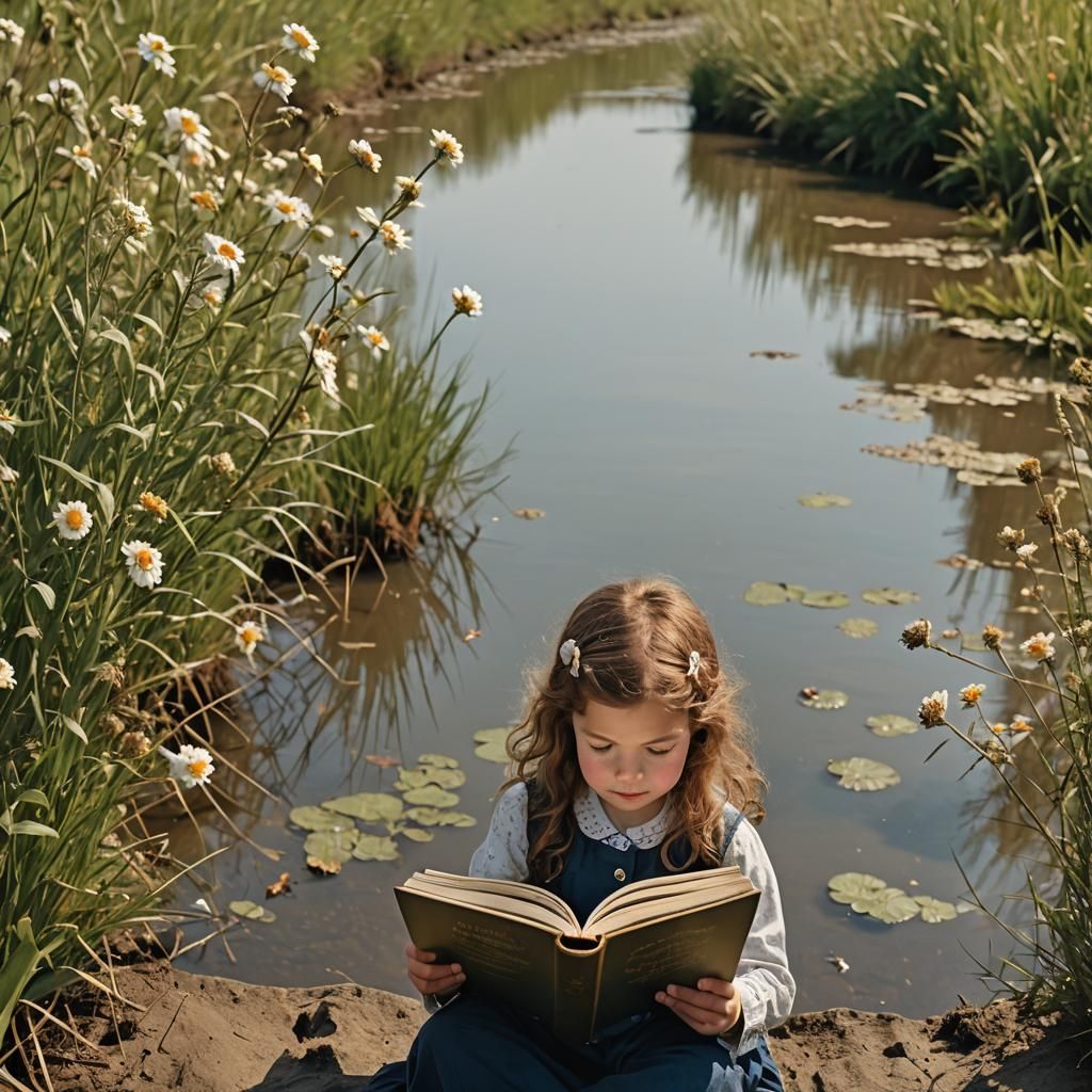 een afbeelding van een boek dat op tafel ligt, een meisje van 3 jaar oud half lang bruin haar lijkt heel klein te zitten...
