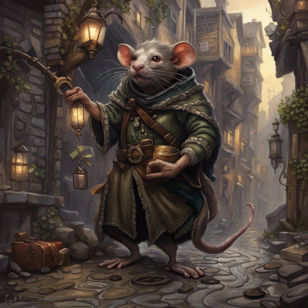 Rat-like Thief in Old Town: Fantasy Concept Art
