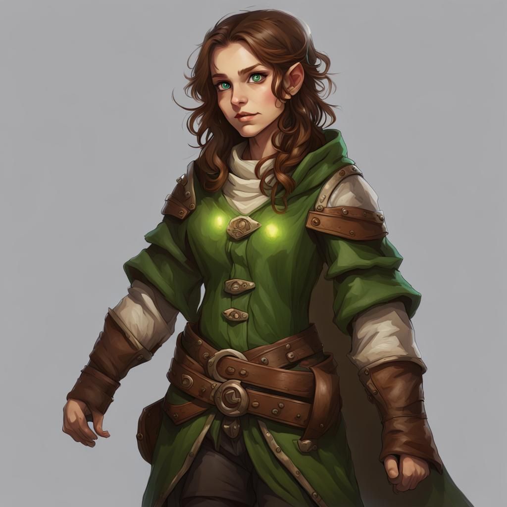 Female Halfling Rogue Cleric Casting Magic