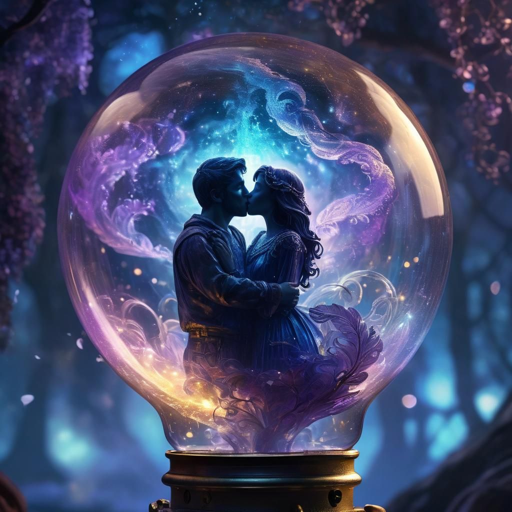 Lovers Kiss in Lightbulb: Dreamy Fantasy Art