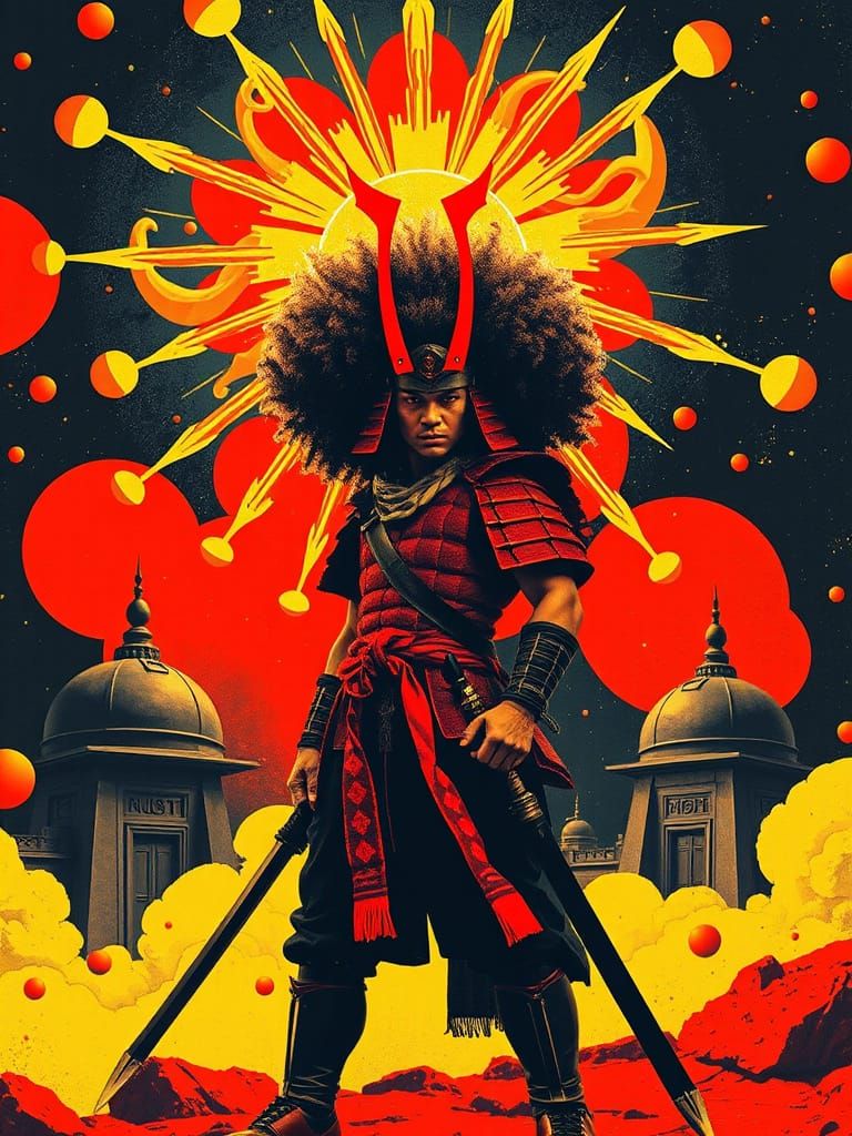 Samurai Confrontation in a Bauhaus Cityscape