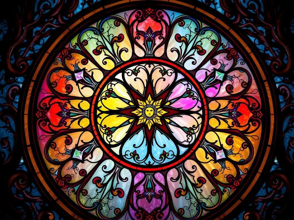 Mystical Woman in Forest: Stained Glass Style