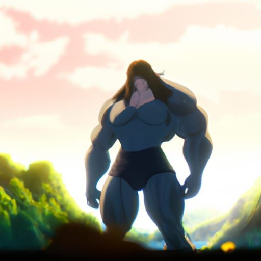 Muscular Anime Bodybuilder Mother in Ghibli Style