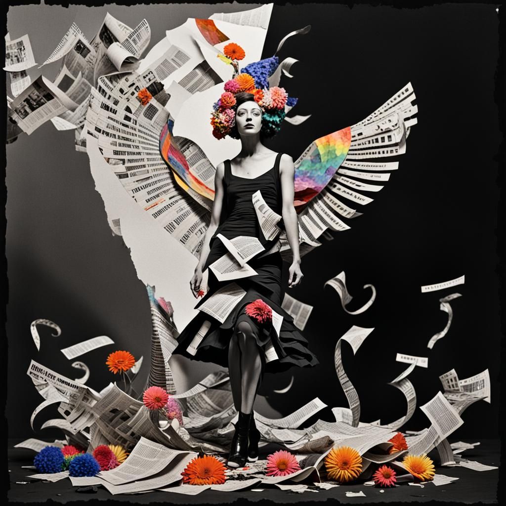 Dada-Inspired Collage with Geometric Serpents