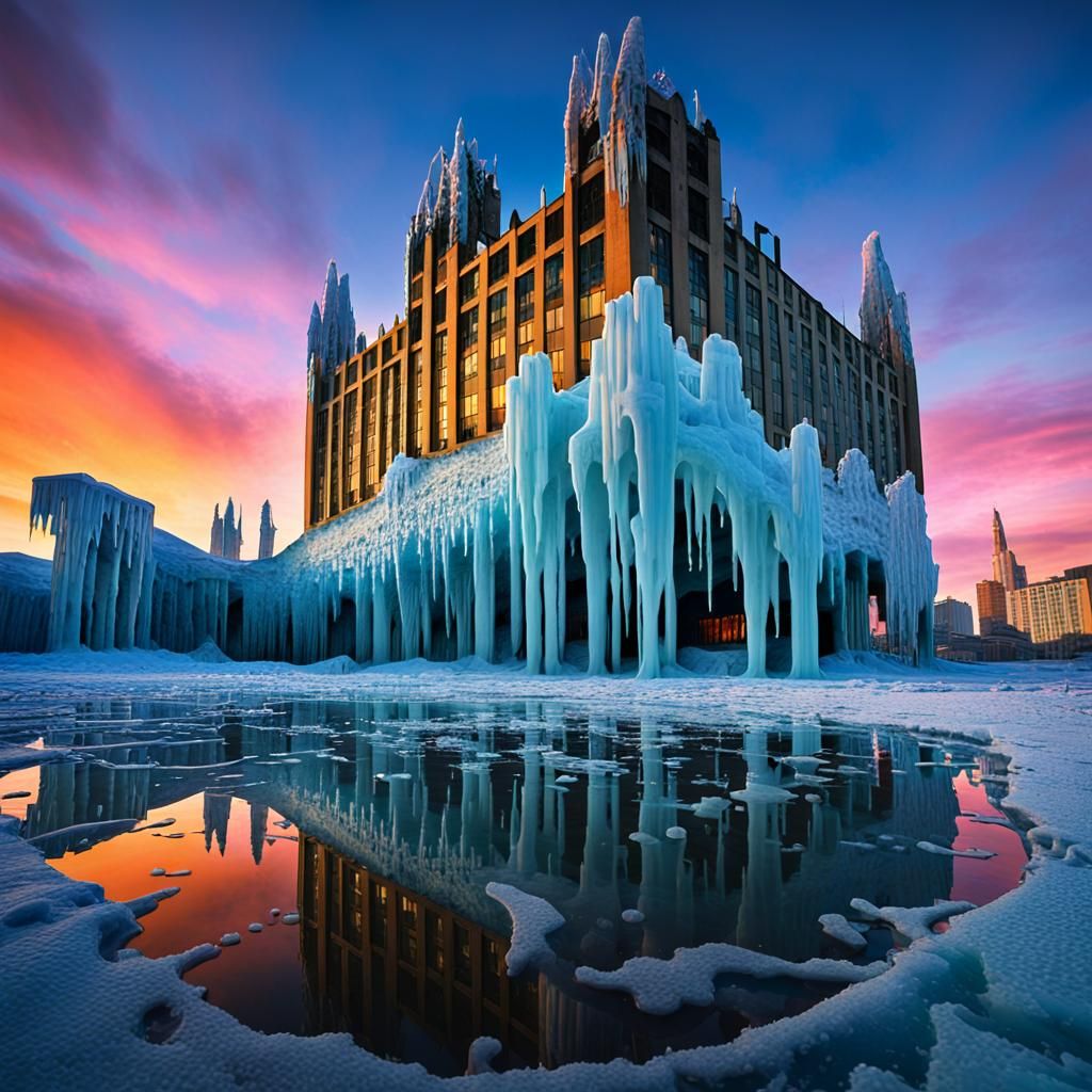 Surreal Melting Building in Deserted Cityscape