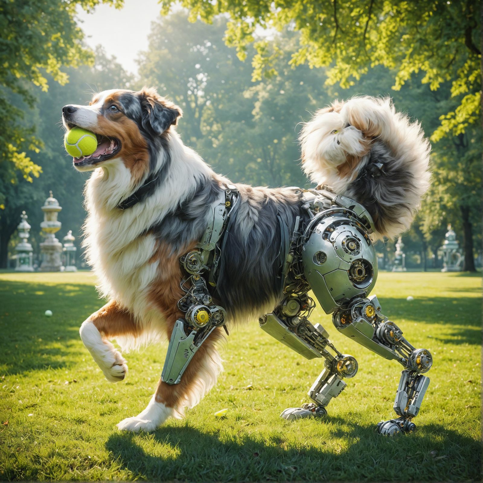 Cyborg Australian Shepherd Ready to Play Fetch