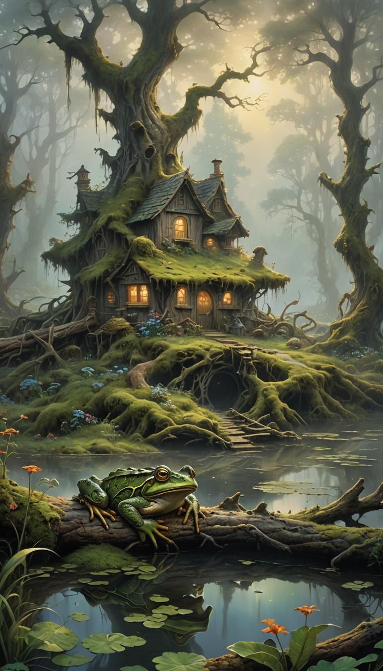 Ethereal Fantasy Bog With Witch Shack