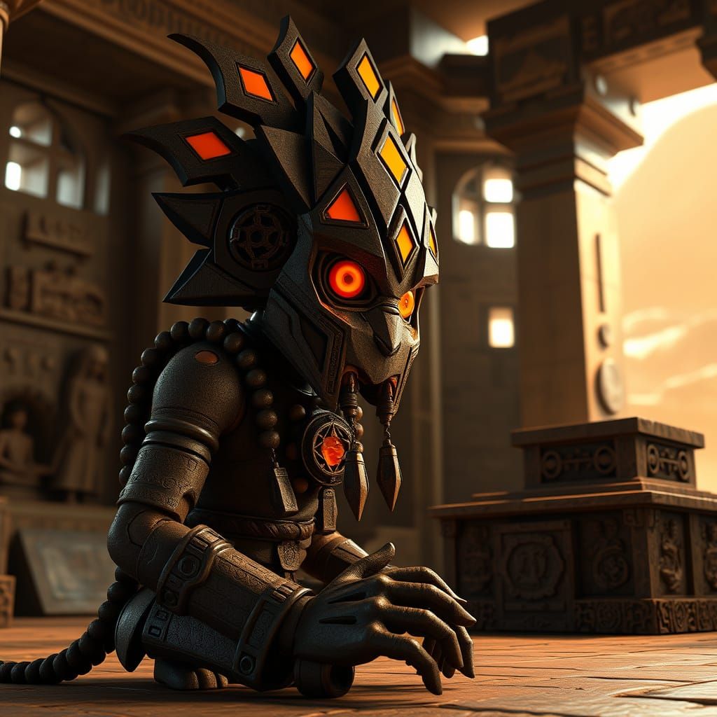 Ancient Bionicle Matoran of Stone in Temple Prayer