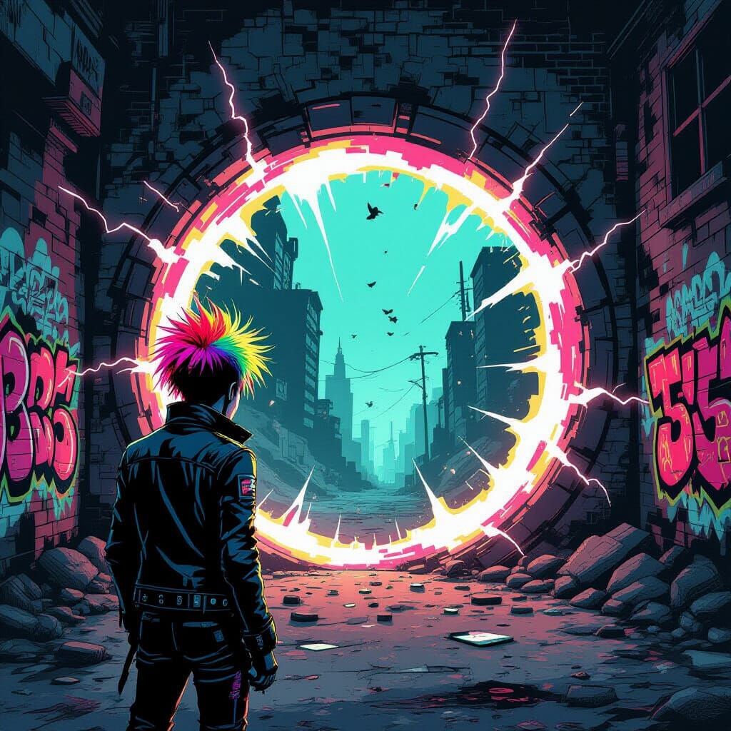 Punk Rocker and Energy Portal: Neo-Noir Comic Art