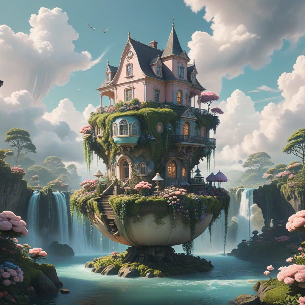 Floating Teacup Island with Victorian Manor