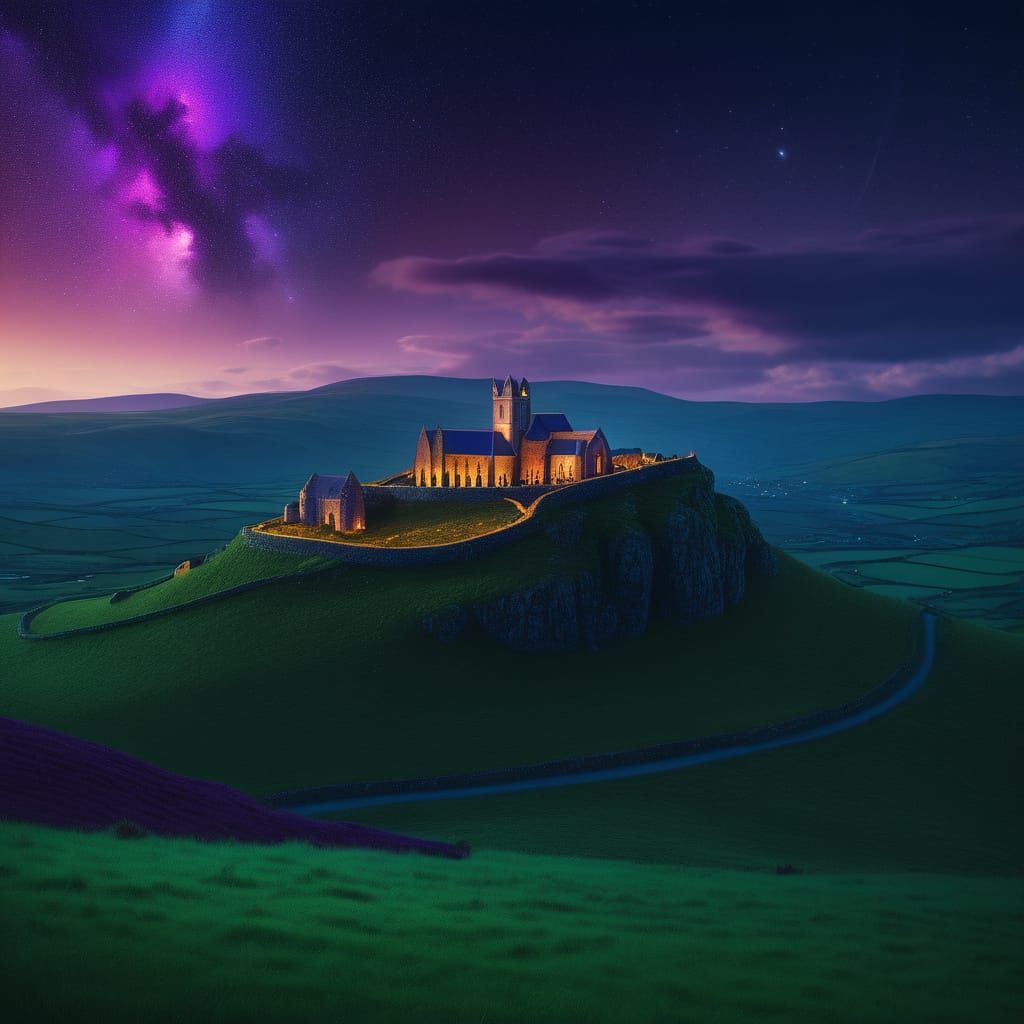 Night Monastery on Emerald Hills with Stardust