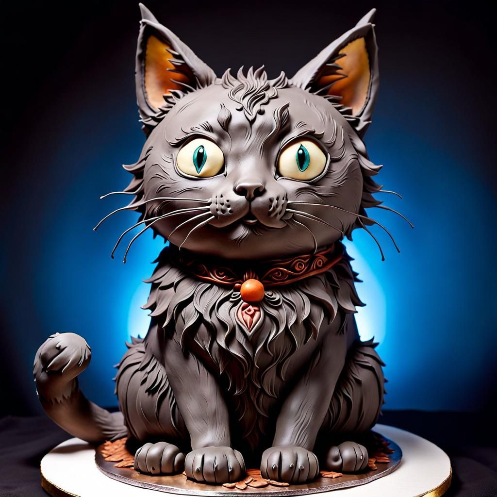 Detailed Cat Cake in Ghibli Style with Dynamic Lighting