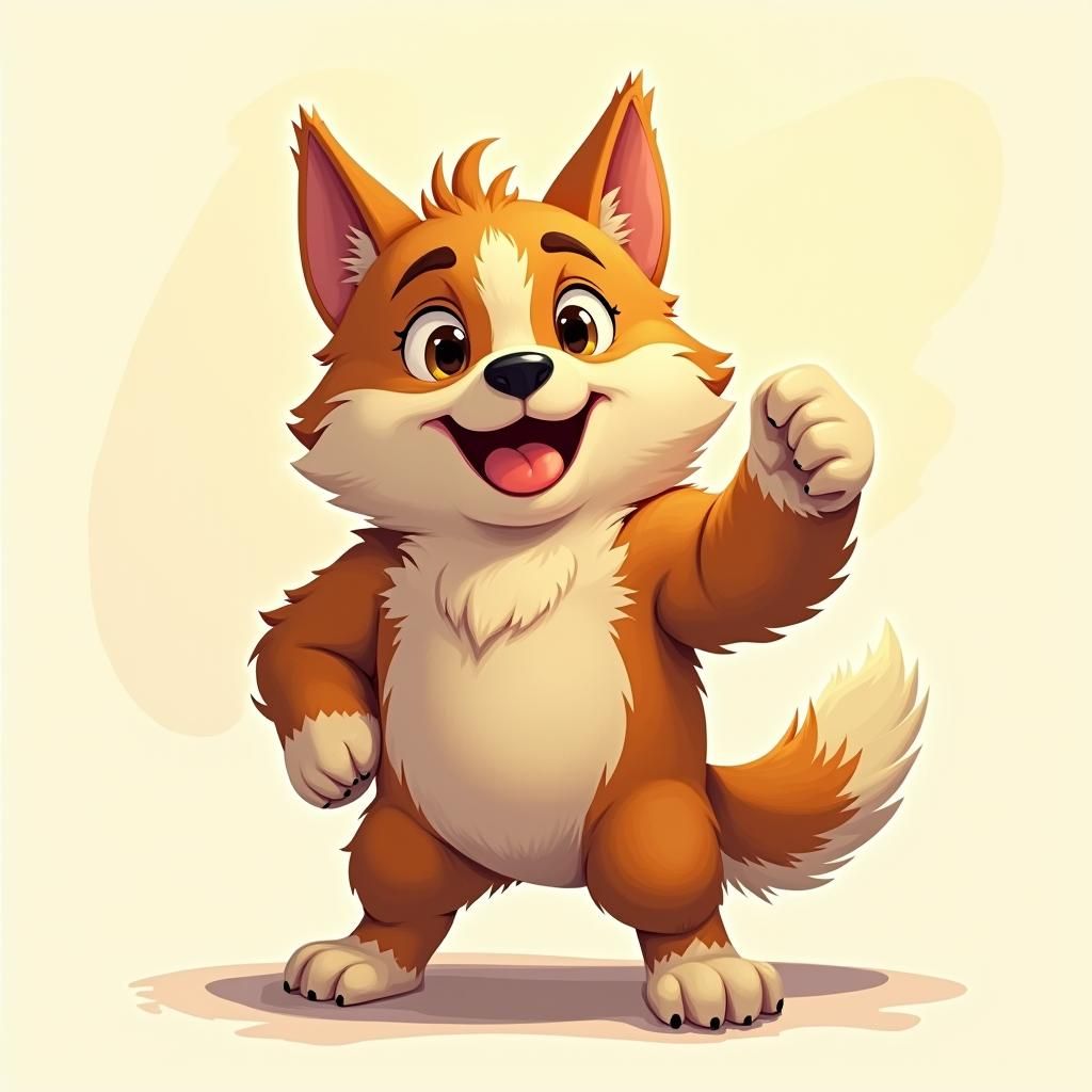 Heroic Fluffy Dog in Digital Illustration Style