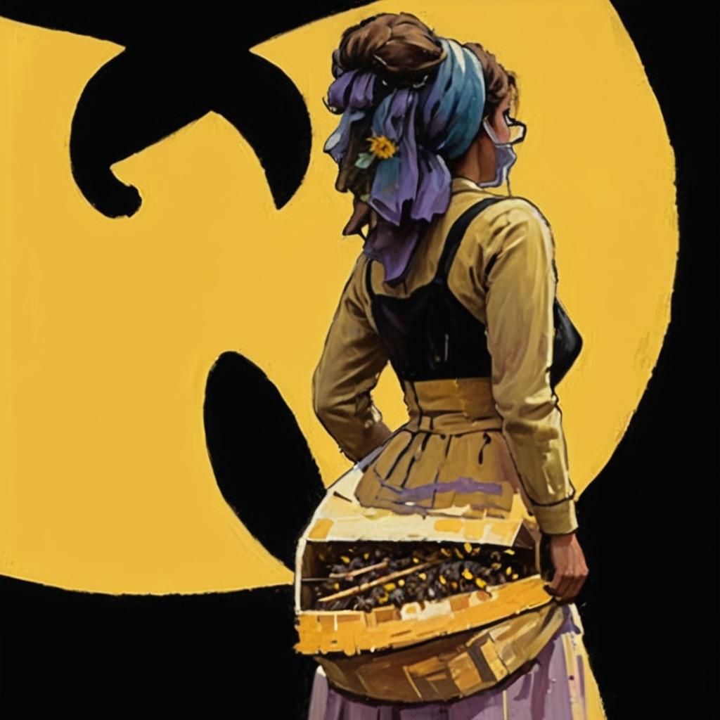 Impressionist Beekeepers in Lavender Field at Sunset