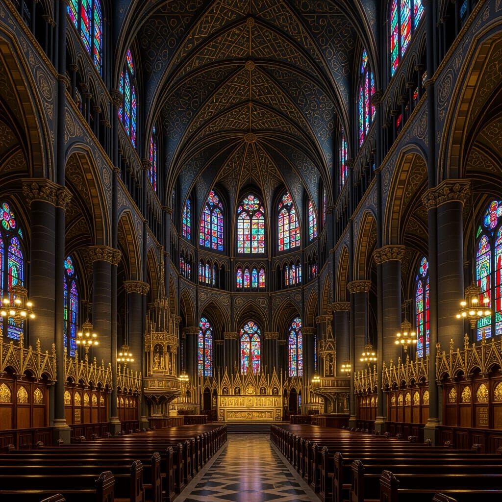 Gothic Cathedral in Victorian Art Nouveau Style