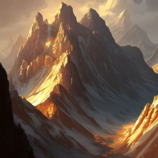 Golden Mountains in Dark Fantasy Style