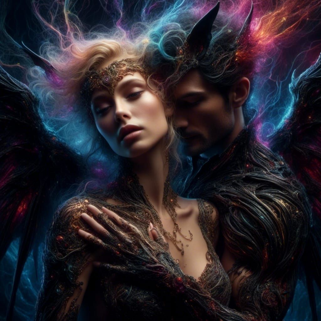 Quantum Entanglement: Woman Embracing Dark Haired Man