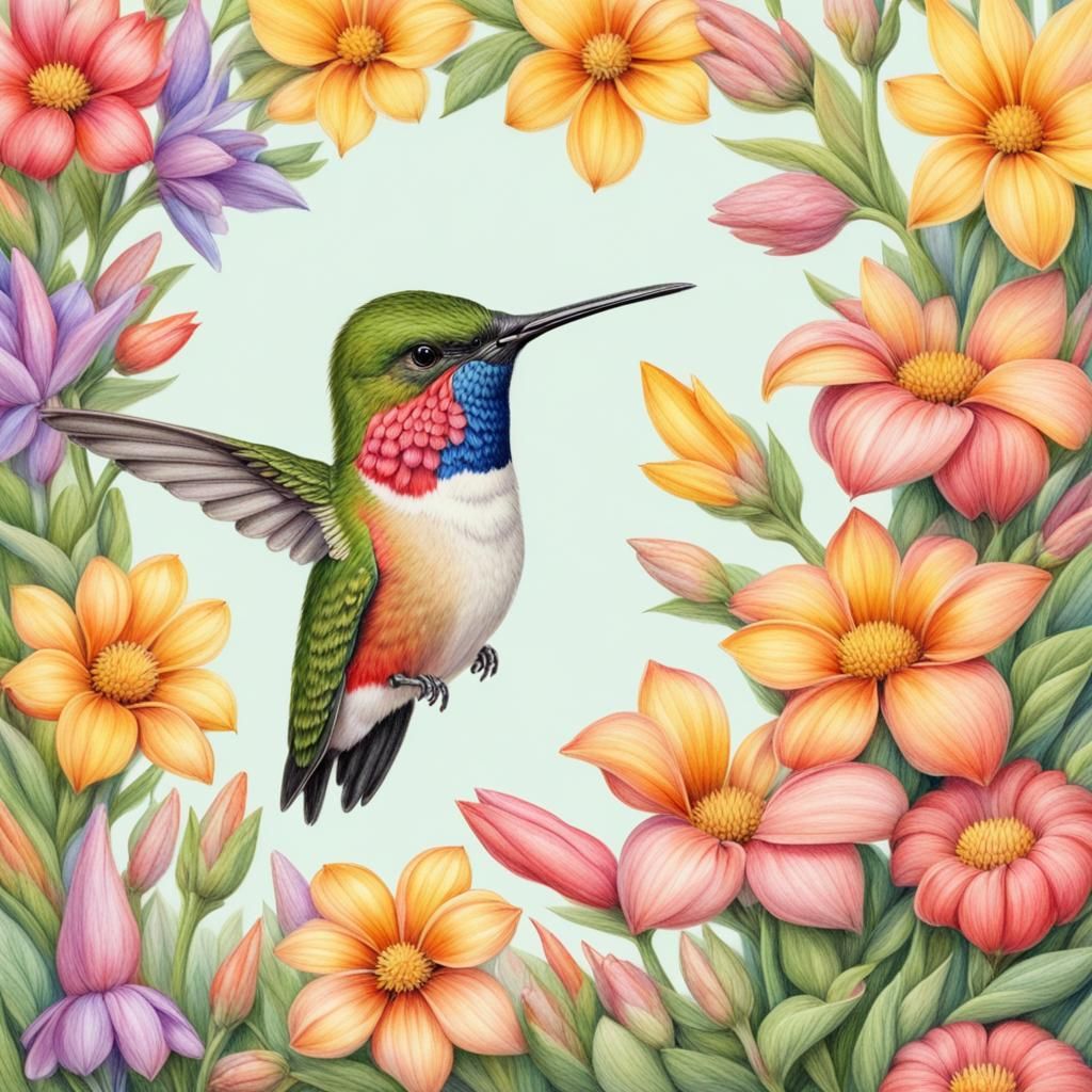 Bee Hummingbird with Rabbit Ears in Color Pencil
