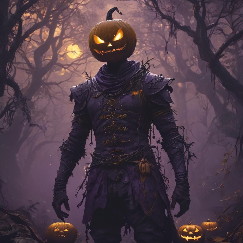 Pumpkin Head in Mystical Forest: Dark Fantasy Art