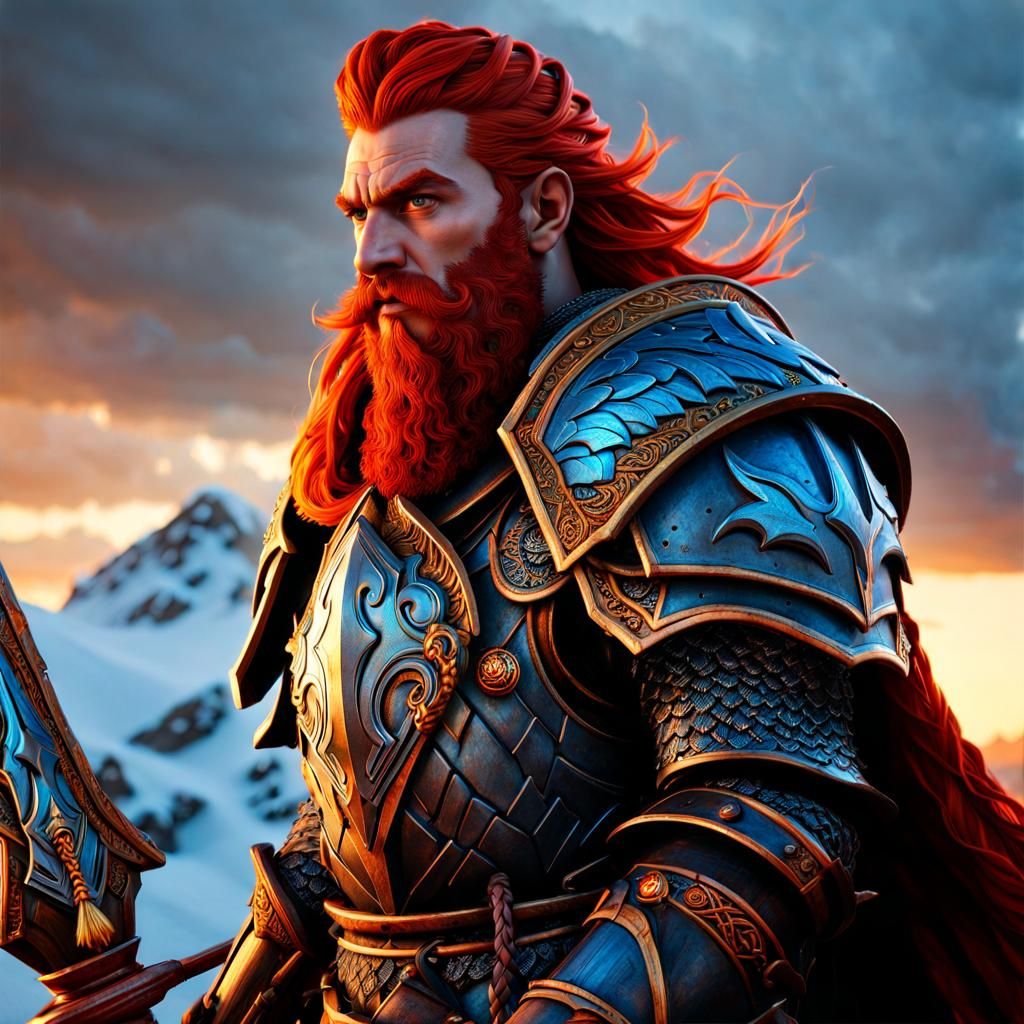 Dwarven Knight Paladin with Fiery Red Hair
