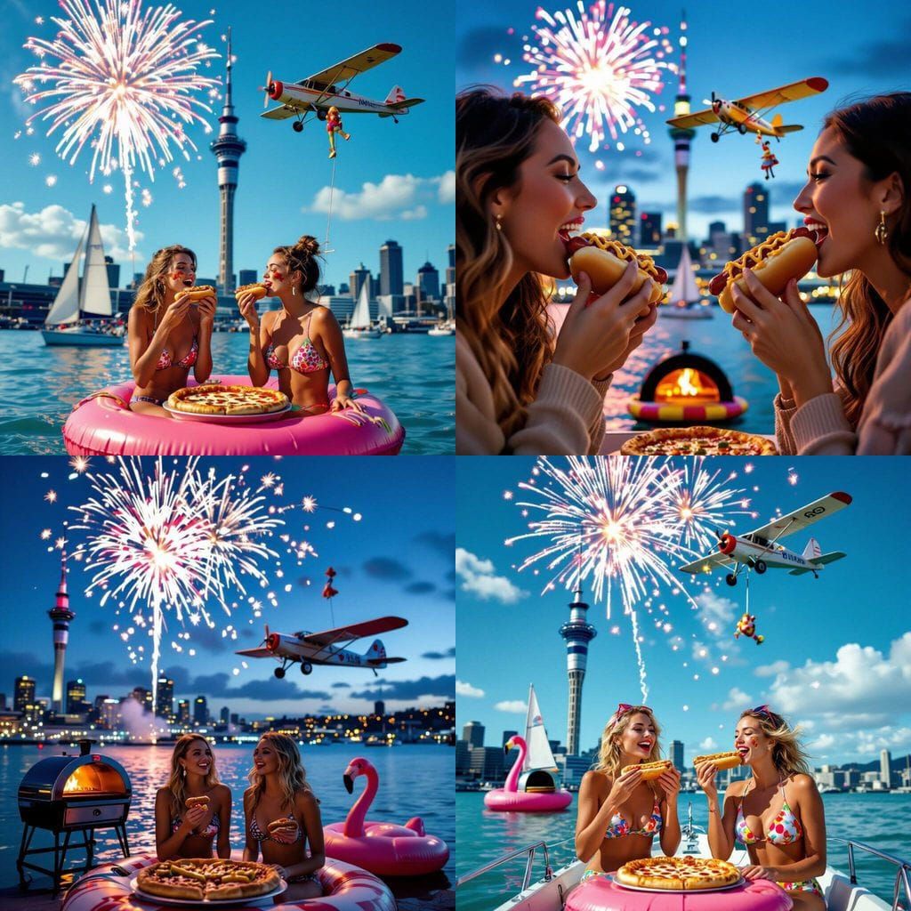 New Year Fireworks Over Auckland With Festive Scene