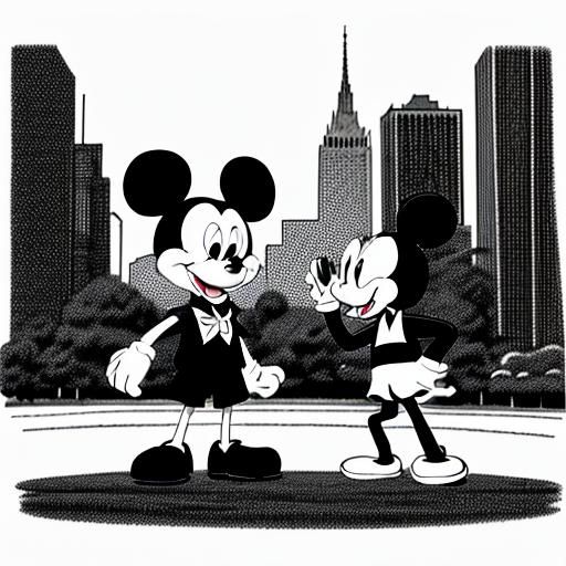Mickey and Minnie Mouse Argument in Park, Cartoon Art