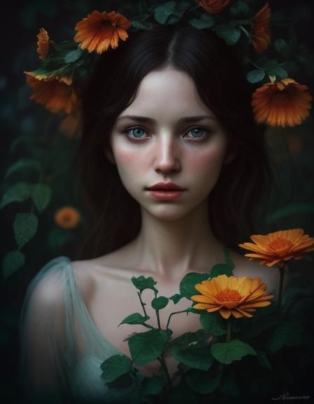 Luminous Secret Flower Garden in Afremov Style