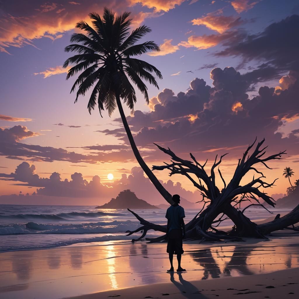 Serene Beach Sunset in Digital Fantasy Art