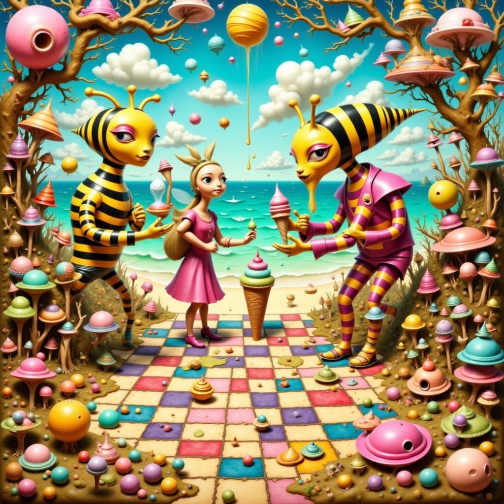 <lora:Surreal scenes:1.0> whimsical surreal seaside café whe...