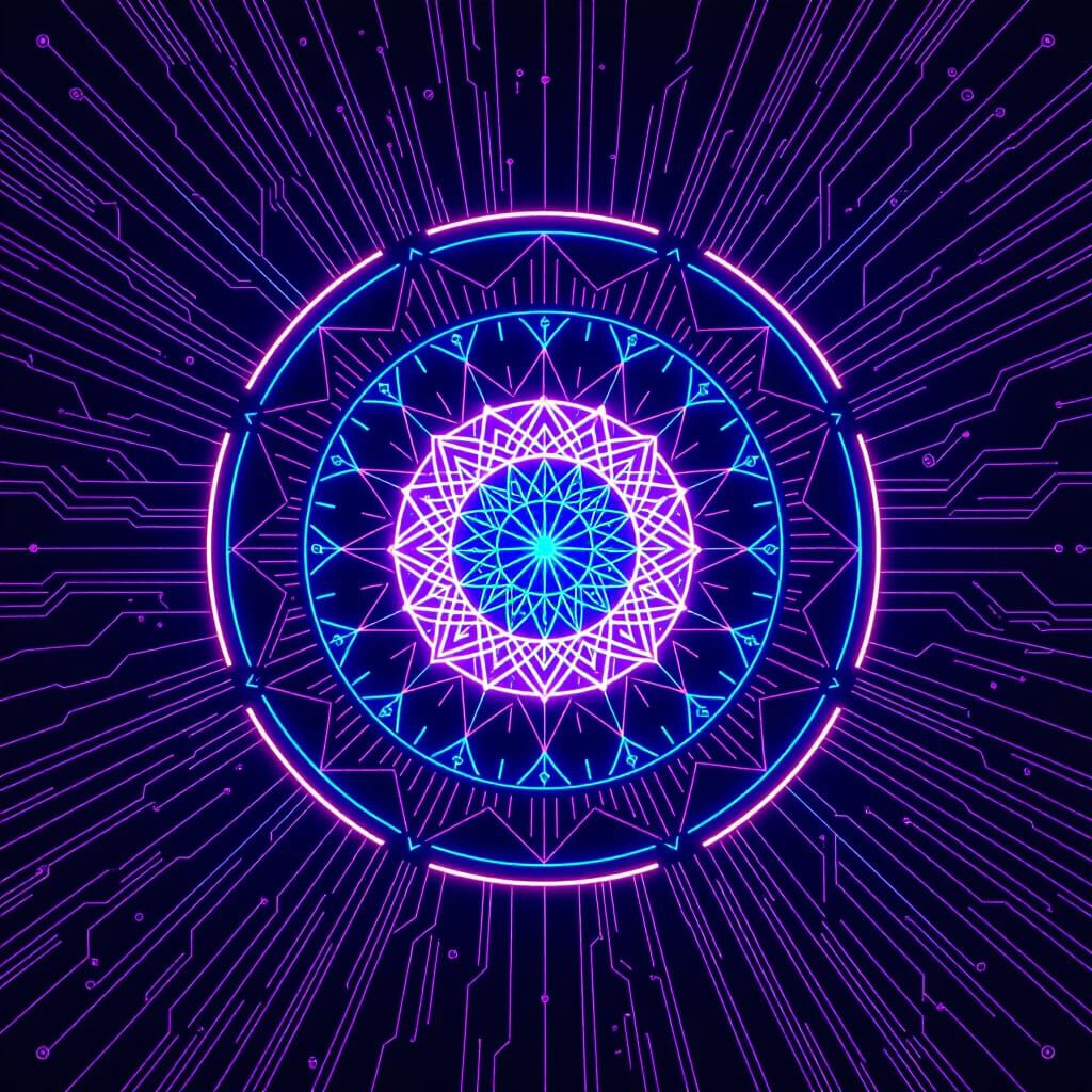 Cyber Mandala of Glowing Neon Lines in Ultra HD