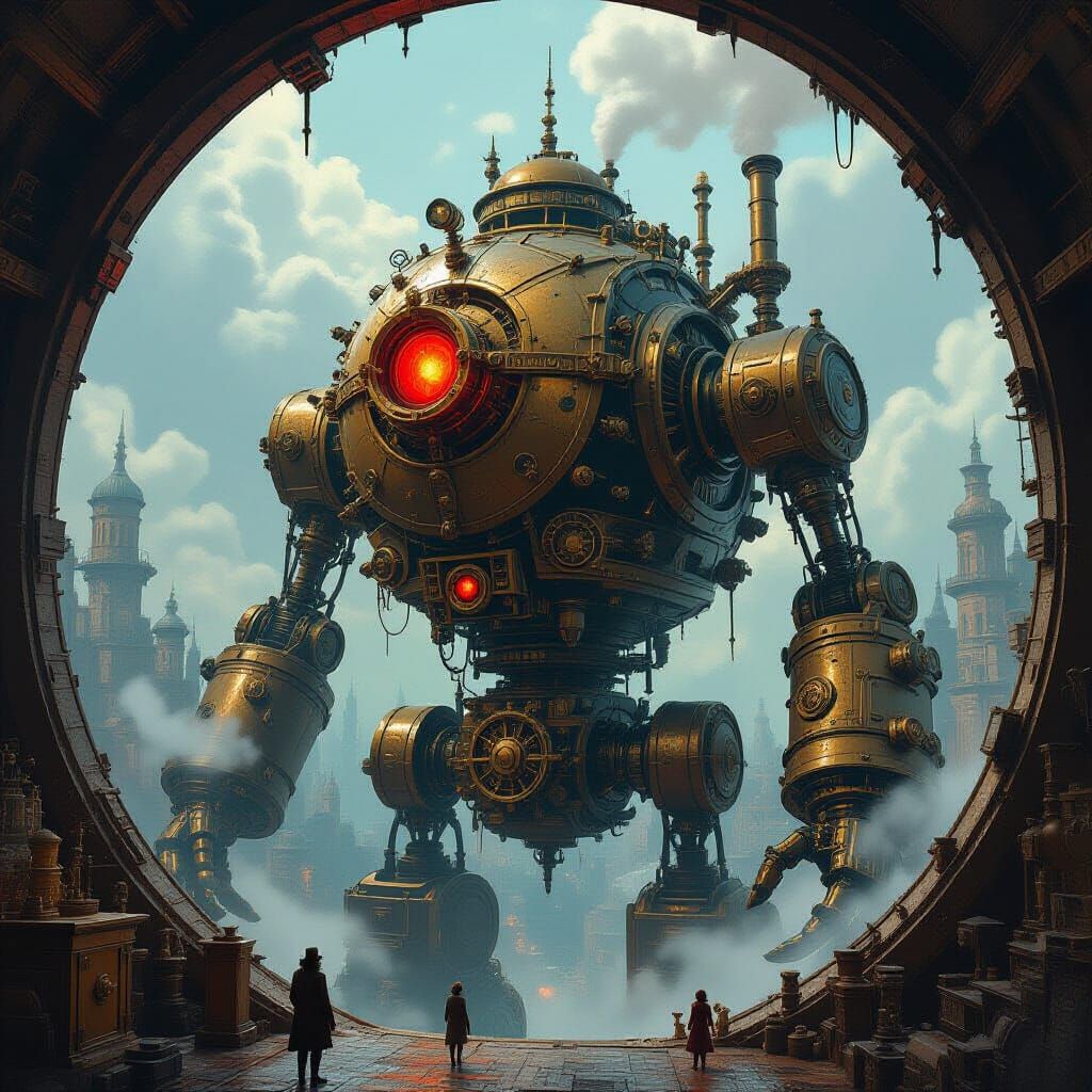 Steampunk Clockwork City Inside Giant Automaton