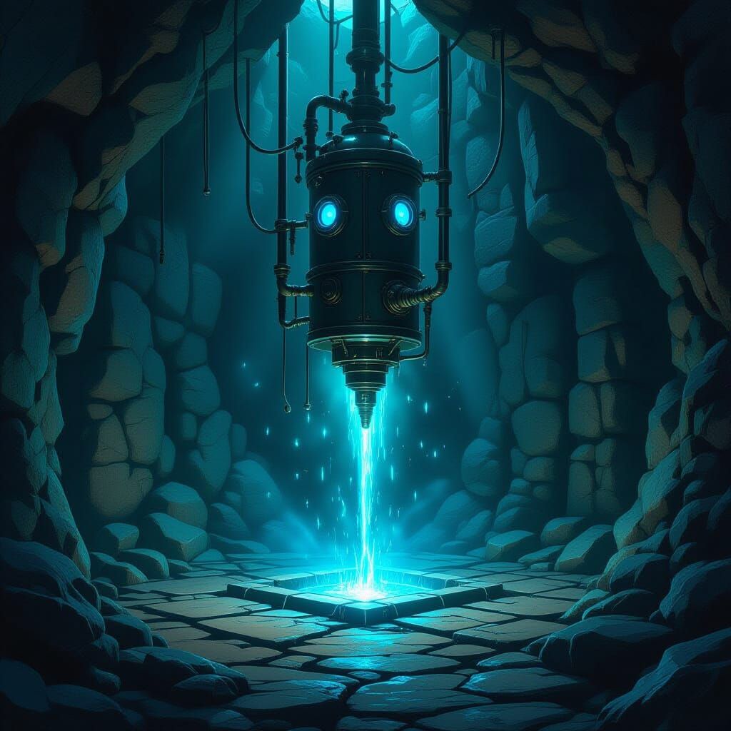 Dark Fantasy Machine on Rocky Cliff with Magic Square