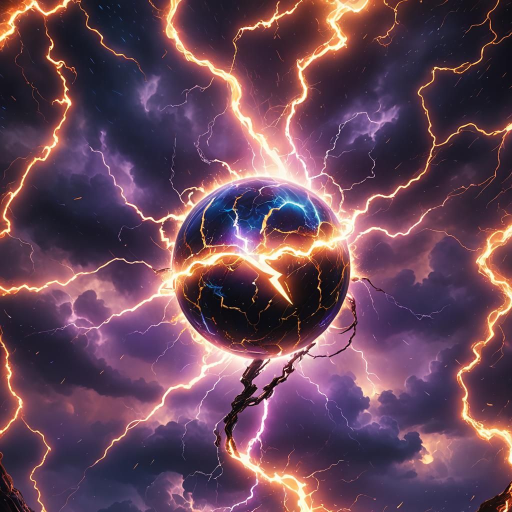 Glowing Lightning Orb in a Fiery Vortex