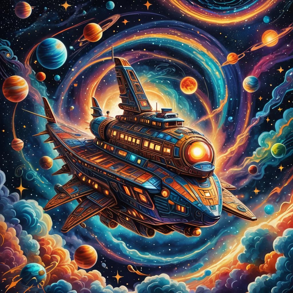 Toy Spaceship Blasts Off in Cosmic Vortex