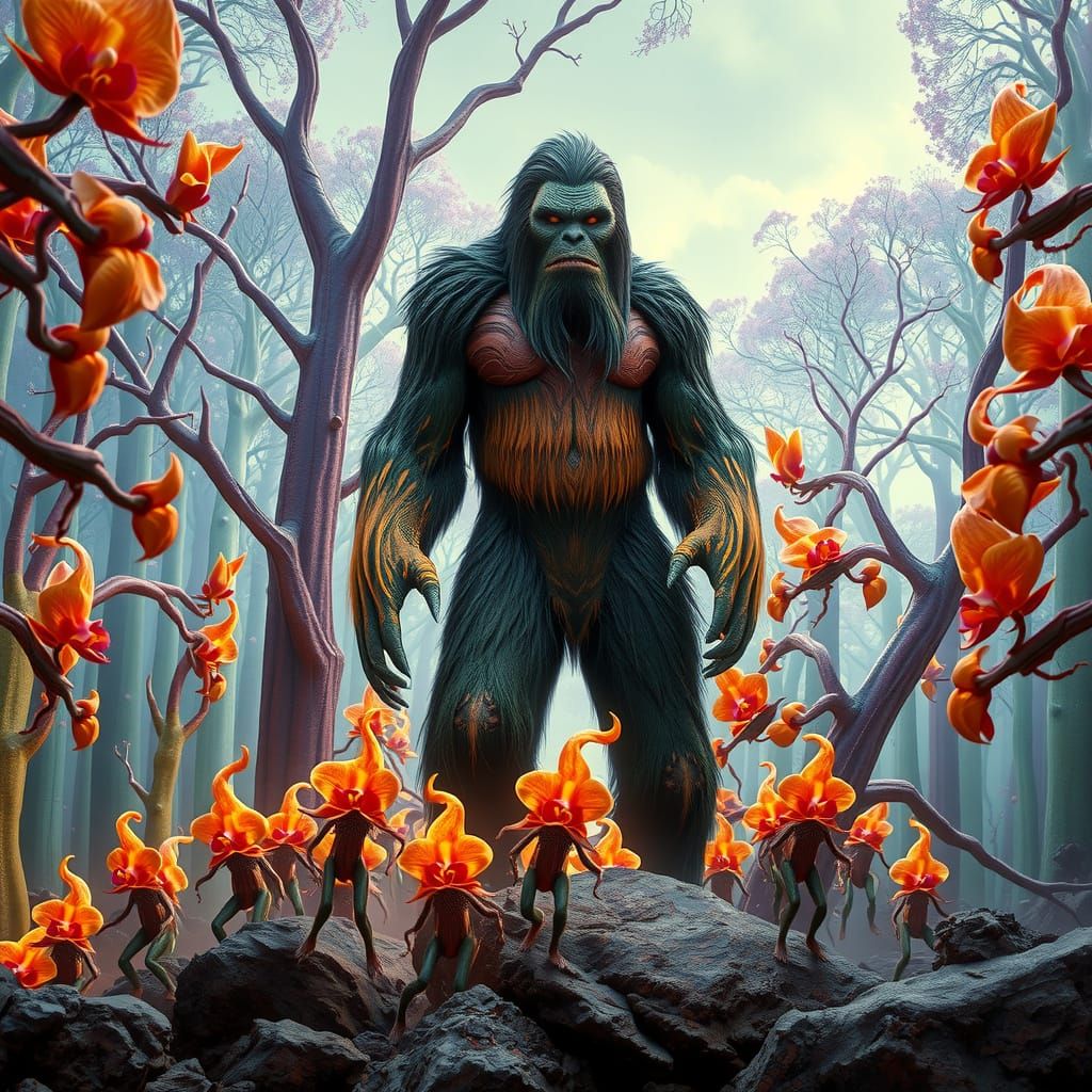 Cyberpunk Warlord Sasquawk Hybrid Dominates Alien Flame Gath...