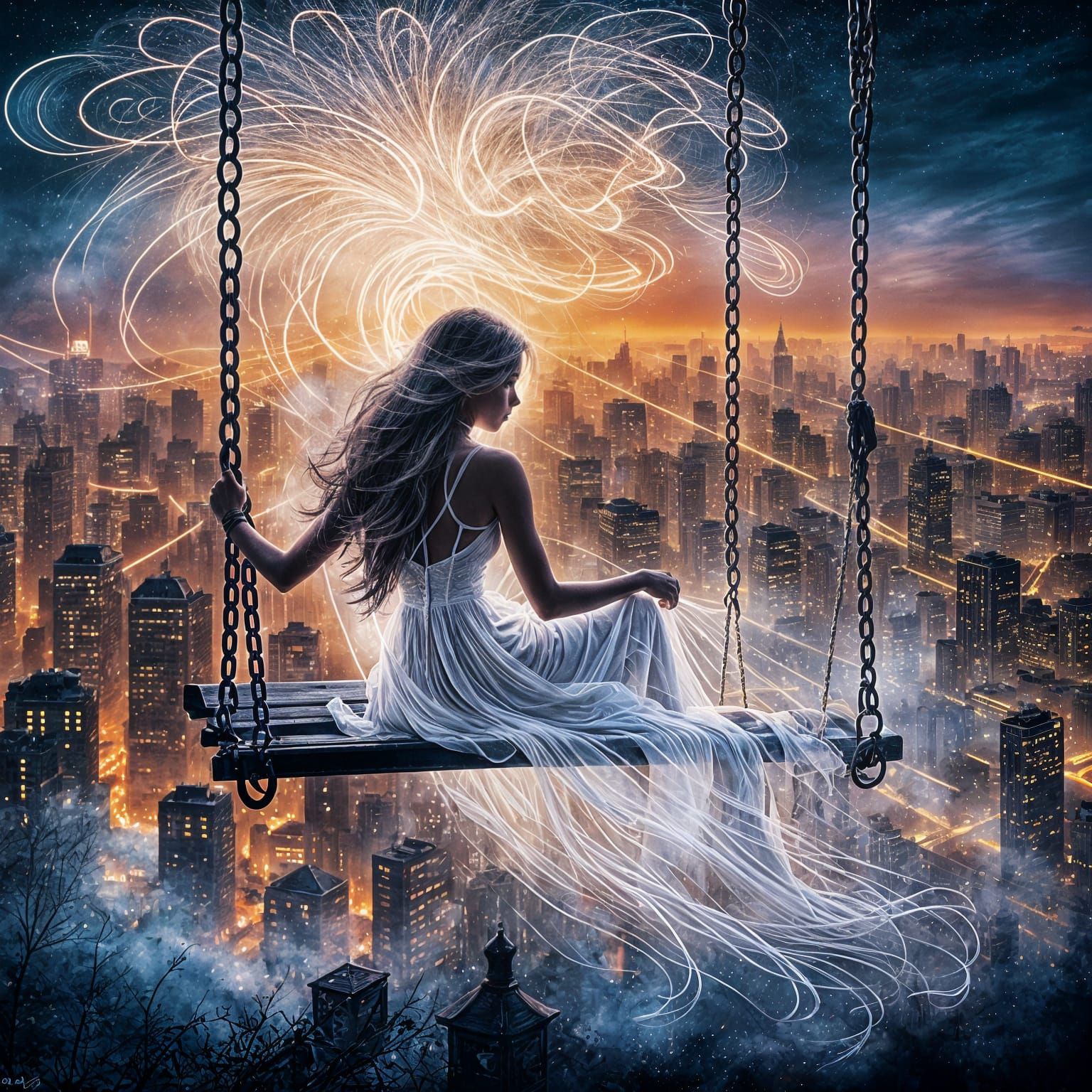 Neon Silhouette in City Lights: Royo and Wall Style