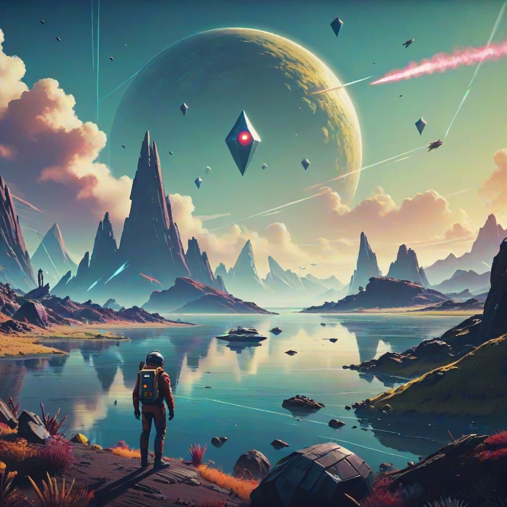 Epic Cinematic Landscape in No Man's Sky Style