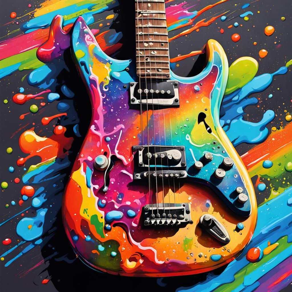 Rainbow Guitar in Graffiti Splash Art Style
