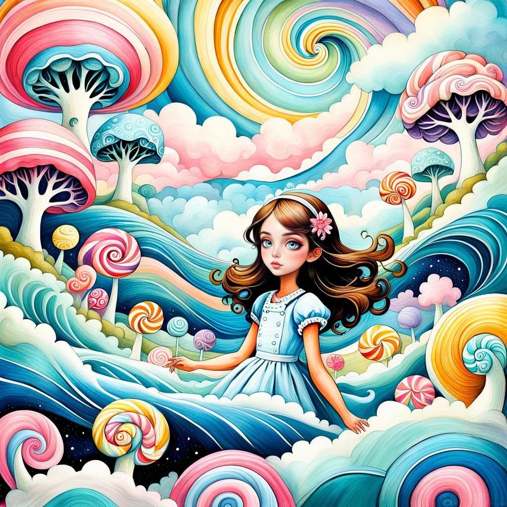 Pastel Candyland Gouache Painting with Swirls